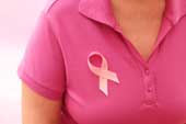 Pink ribbon on the breast